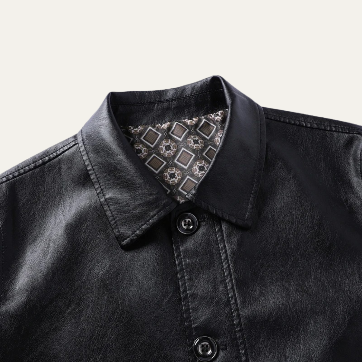 Men's Leather Button Up Winter Jacket