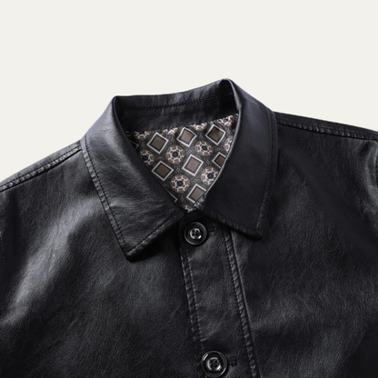 Men's Leather Button Up Winter Jacket