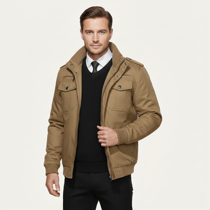 Mens Thermal Military Jacket Fleece Lined Zip Up