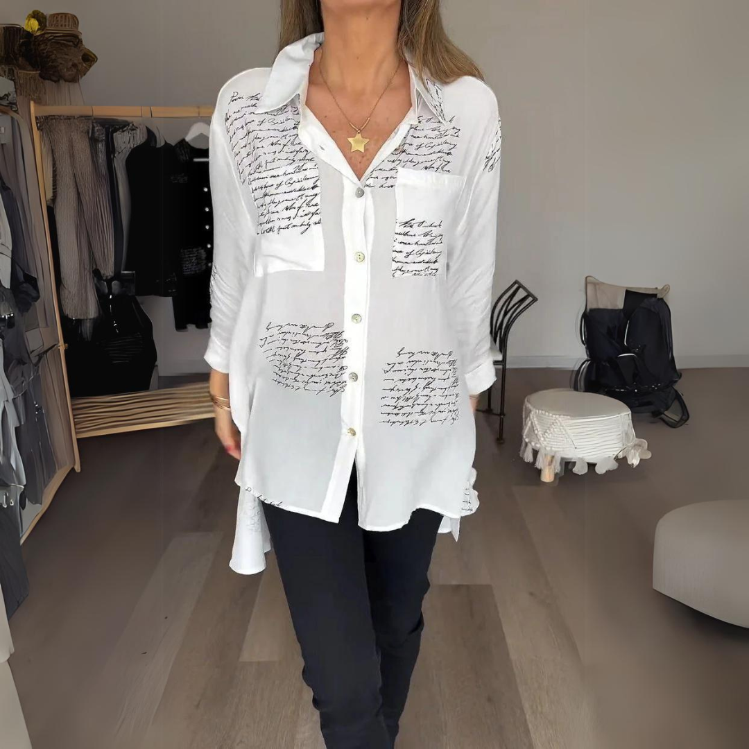 Women's Button-Up Shirt Handwritten Design