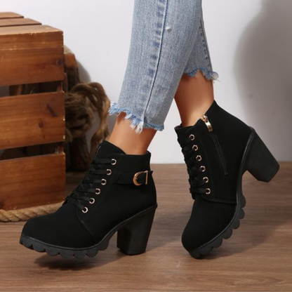 Women's Chunky Ankle Boots Lace-Up Black - Fashinoza