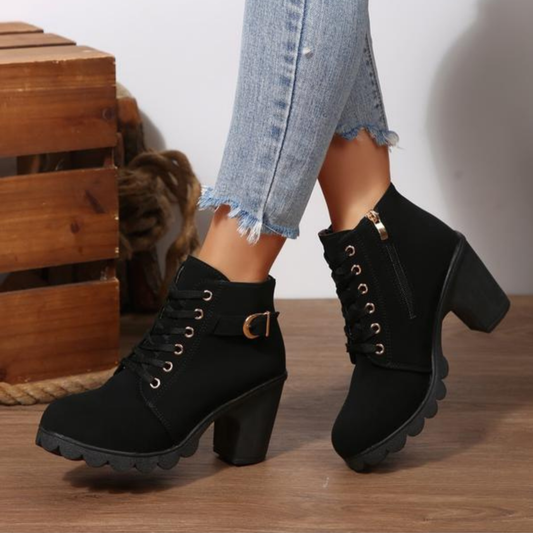 Women's Chunky Ankle Boots Lace-Up Black - Fashinoza