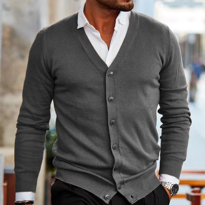 Men's V Neck Button Front Cardigan