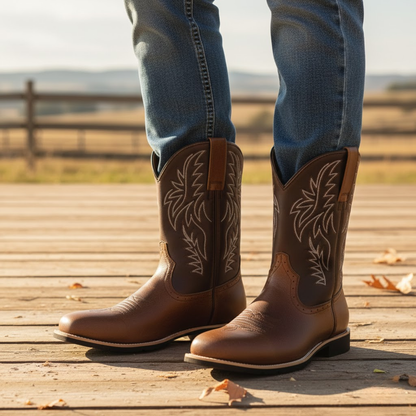 Men's Western Cowboy Boots Fashion Embroidery Boots Square Head Male Boots