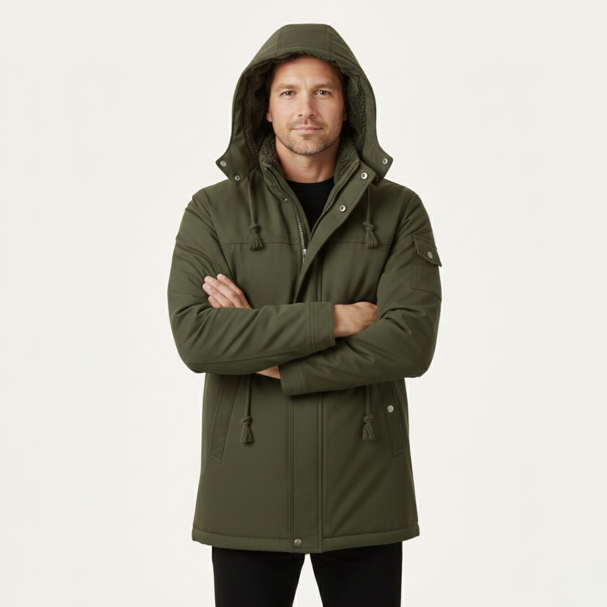 Men's Modern Parka Jacket Waterproof Hooded Black