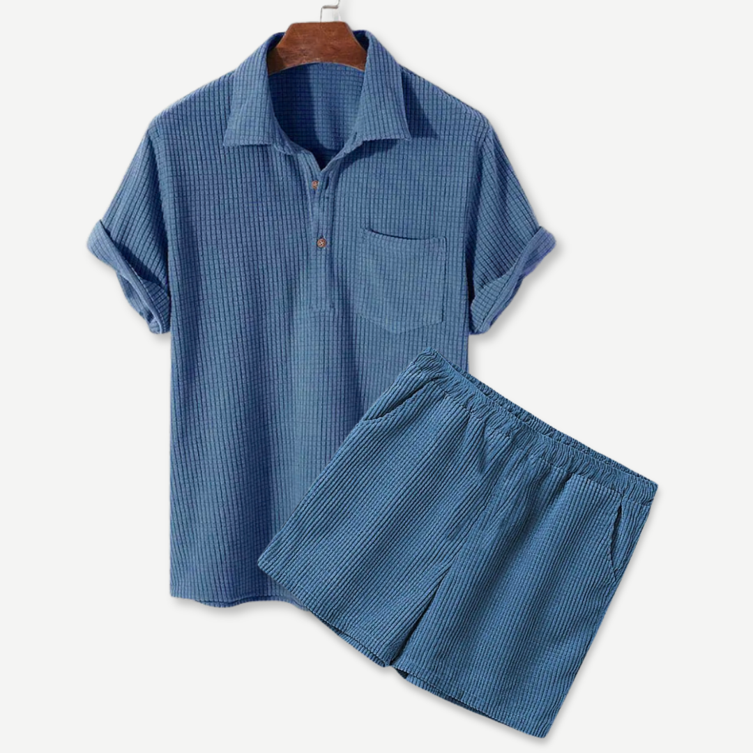 Men's Waffle Polo Shorts Set - 
Fashinoza