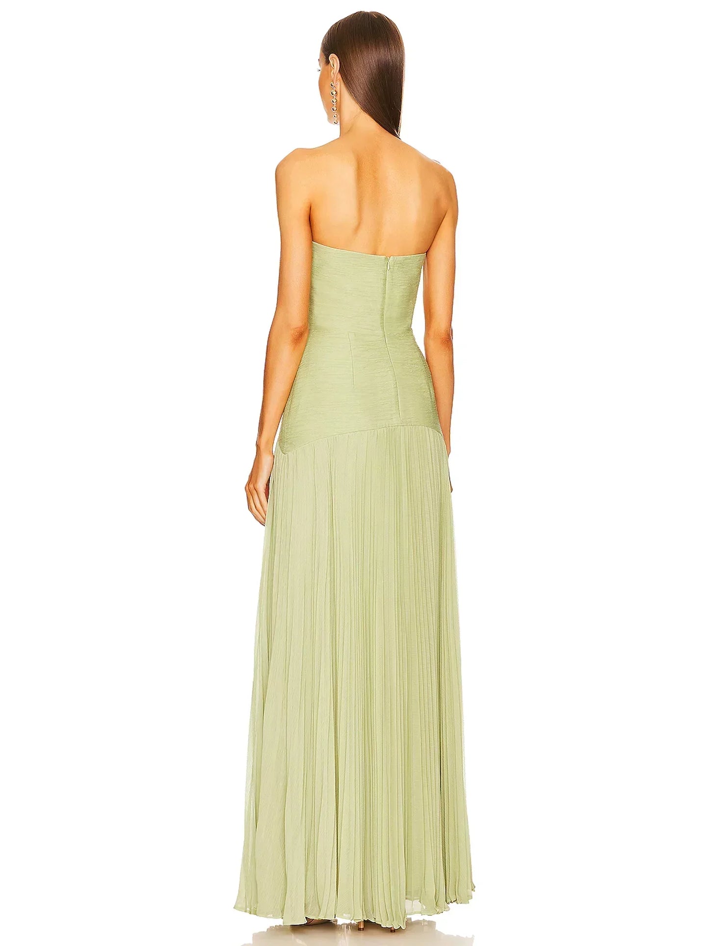 Women's Strapless Pleated Maxi Dress Formal Evening Gown