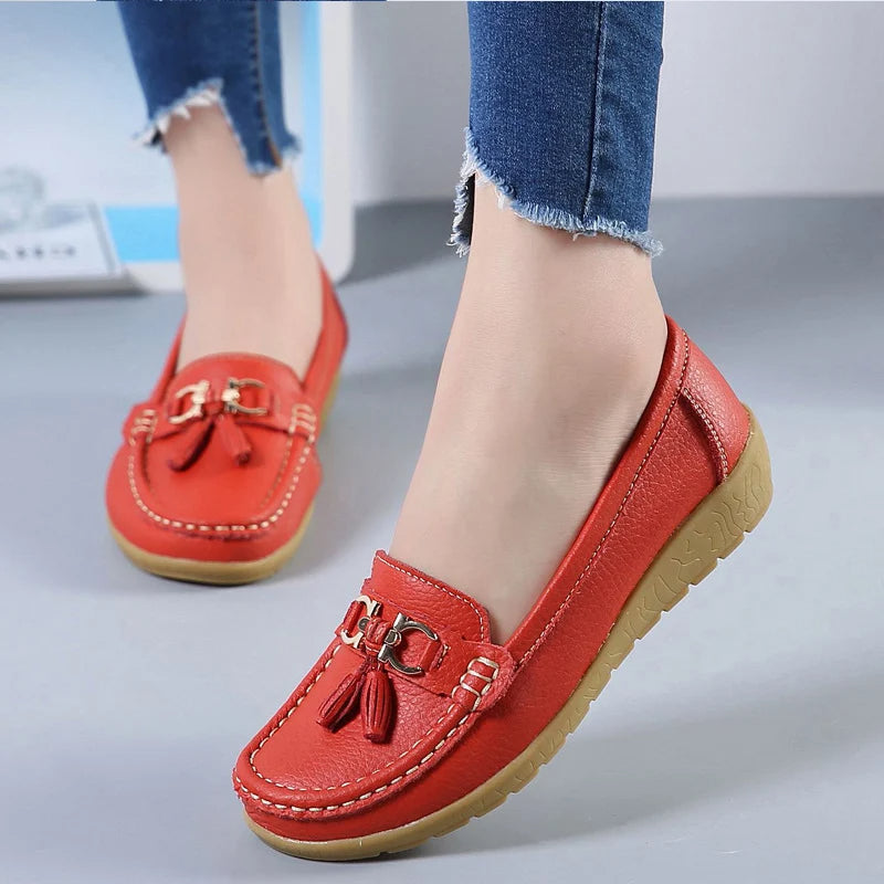 Women Leather Cut-Out Ballet Flats