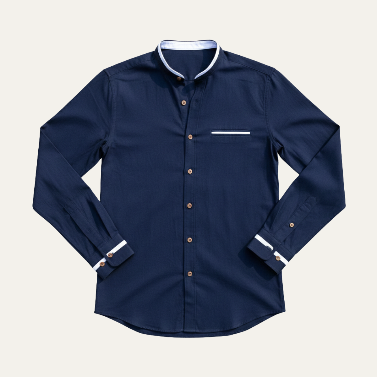Men's Business Button Up Shirt Standing Collar Cotton White
