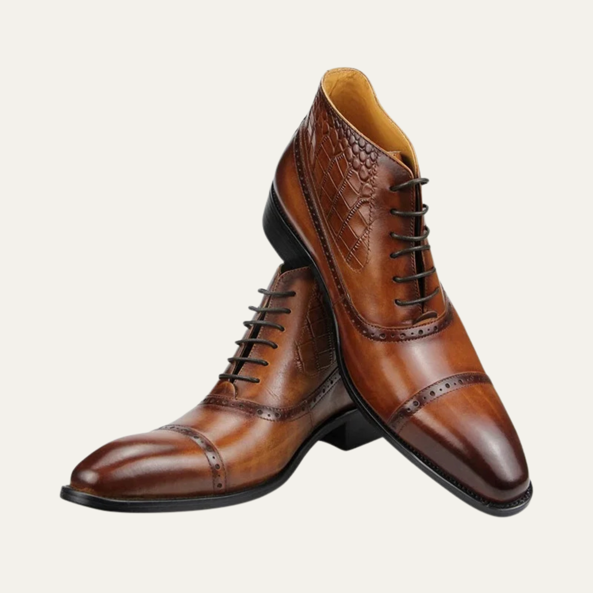 Men's Leather Brogue Dress Boots Ankle Lace Up Black