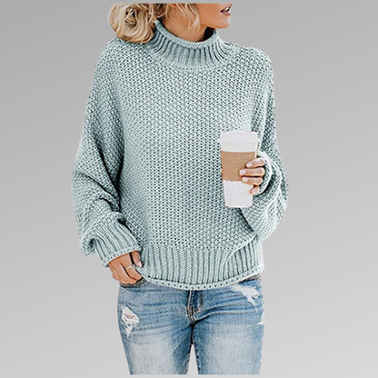 Women's Long Sleeve Knit Sweater Cozy High Neck Beige