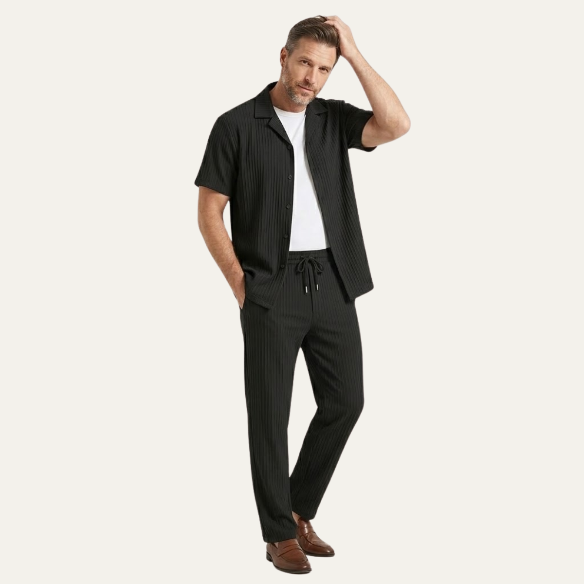 Men's Linen Shirt And Pants Set Lightweight