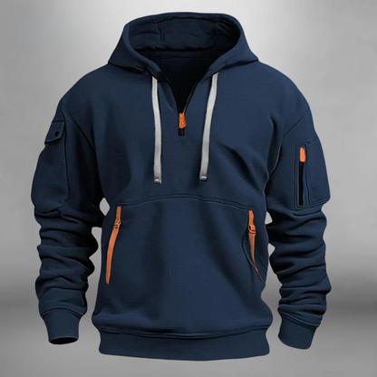 Men's Quarter Zip Multi Pocket Hoodie