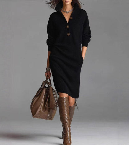 Collared Button Sweater Midi Dress