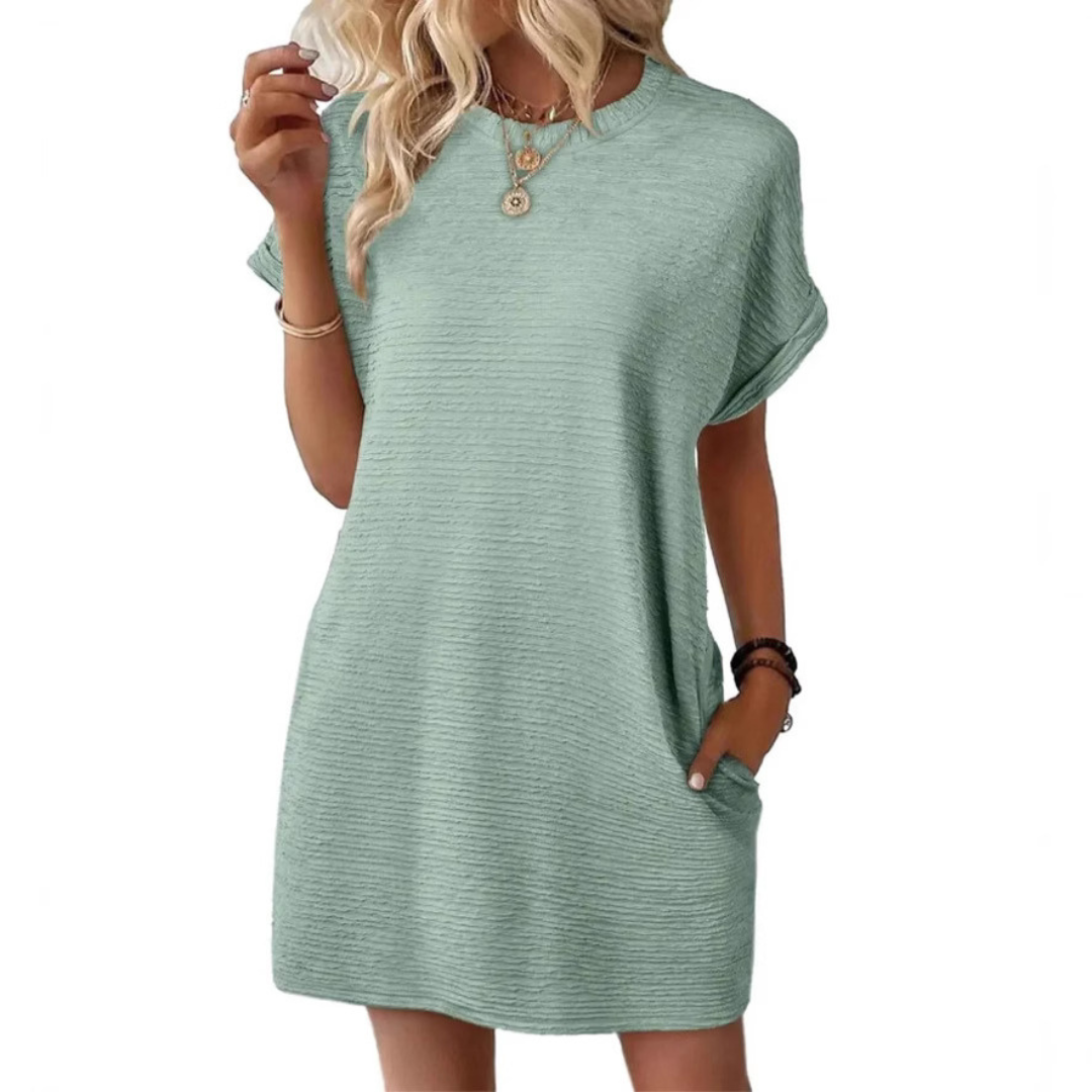 Women's Crew Neck Mini T-Shirt Dress Short Sleeve