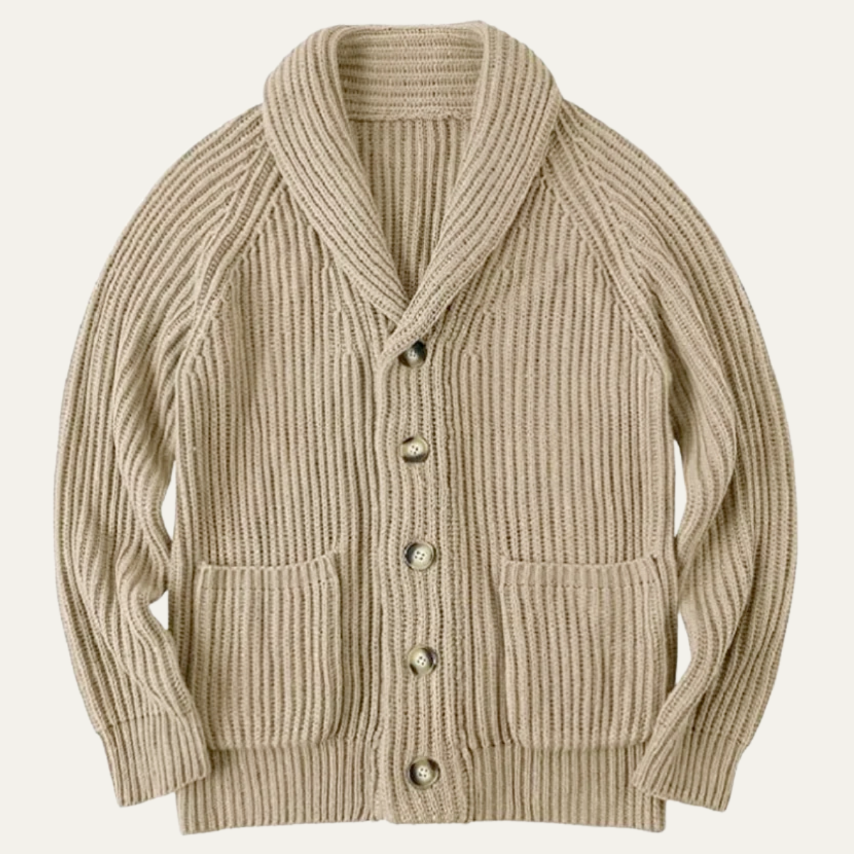 Men's Knit Cardigan Shawl Collar Khaki - Fashinoza