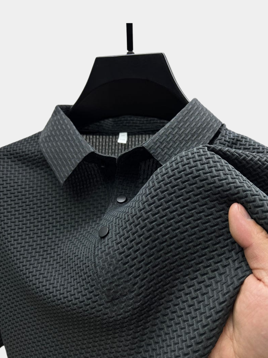 Men's Polo Shirt Short Sleeve Fold Over Collar Button Closure - 
Fashinoza