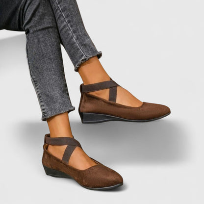 Women's Suede Wedge Flats Cross Strap Design