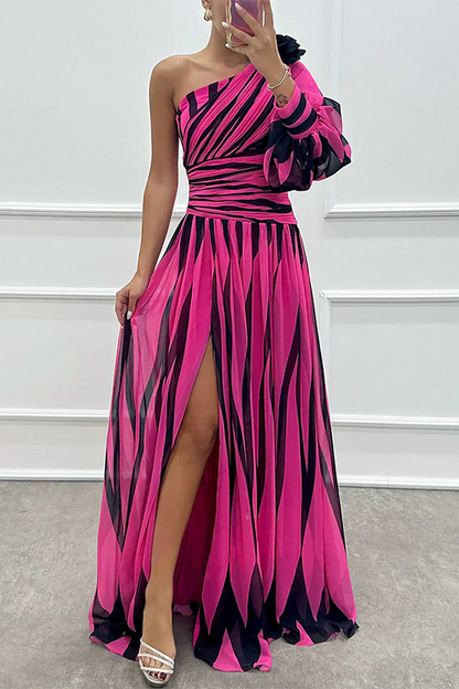 Women's Striped One Shoulder Maxi Dress