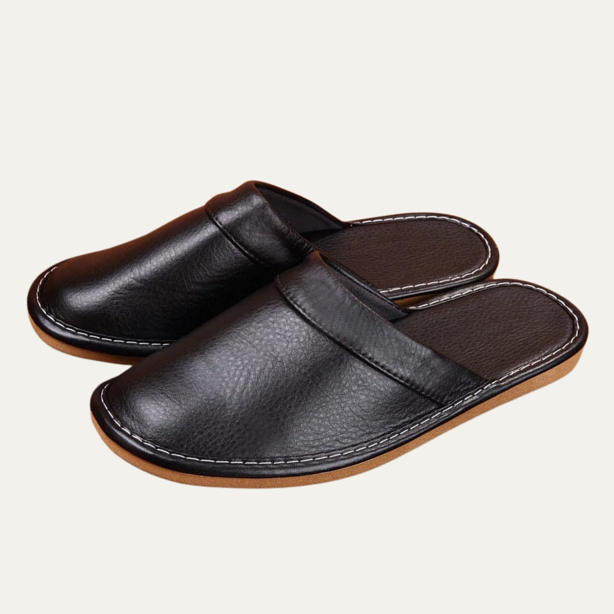 Lincoln Men's Leather Mule Slippers Black - Fashinoza