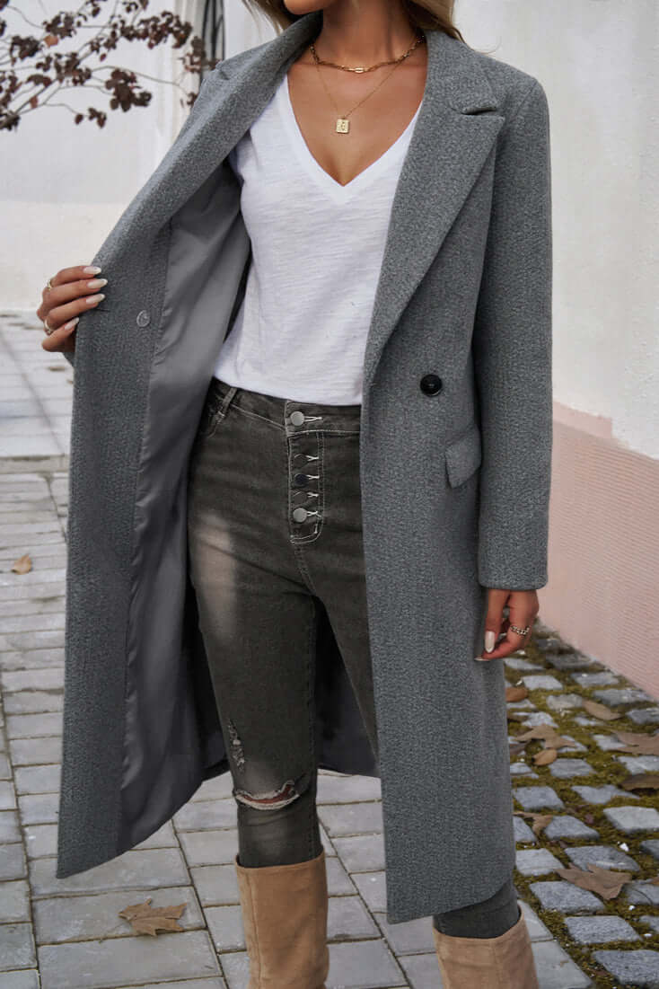 Women's Double Breasted Long Coat Warm Wool Winter