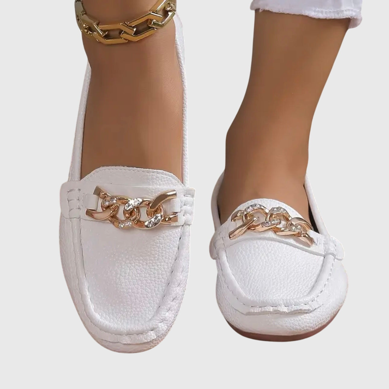 Women's Slip On Loafers Gold Chain Detail Flat Shoes