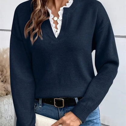 Women's Deep V-Neck Lace Sweater