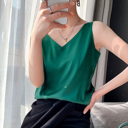 Women's Sleeveless Tank V-Neck Glossy Finish