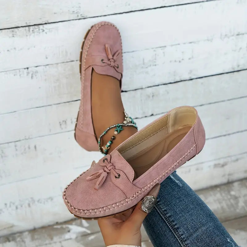 Women's Slip-On Loafers Leather Detail Brown