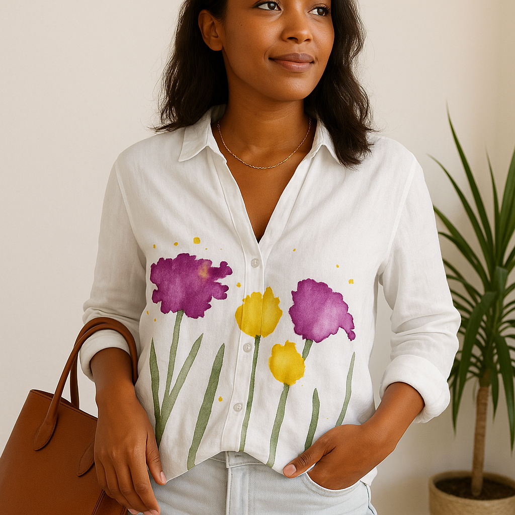 Women's Floral Print V-Neck Long Sleeve Shirt - Fashinoza