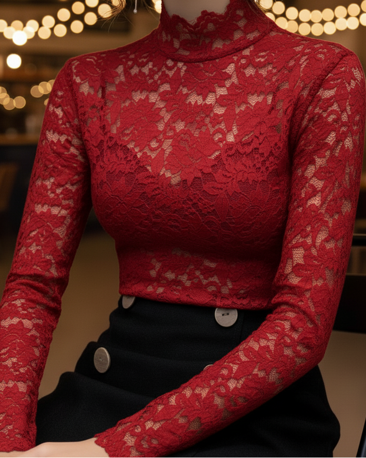 Abigail | Women Spring Sheer Mock Neck Top