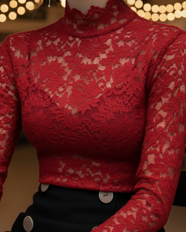 Abigail | Women Spring Sheer Mock Neck Top