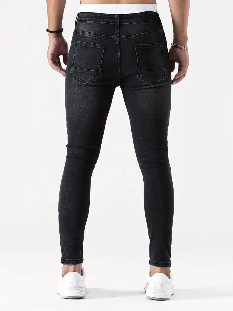 Men's Ripped Skinny Jeans Distressed Denim Blue