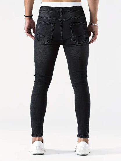 Men's Ripped Skinny Jeans Distressed Denim Blue