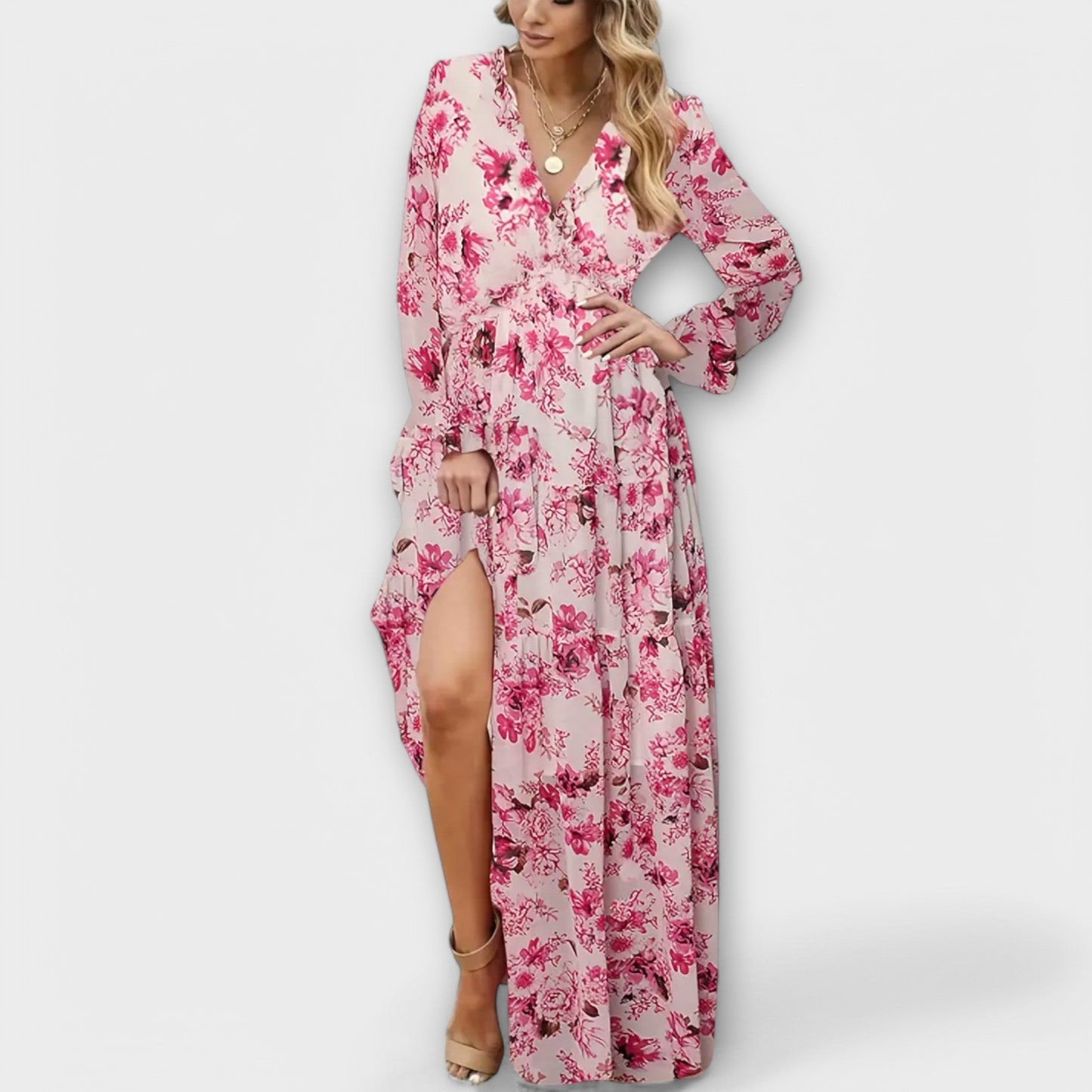 Women's Floral V-Neck Tiered Dress