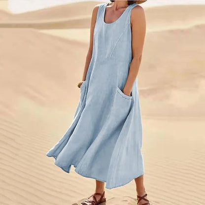 Women's Sleeveless Midi Dress With Pockets