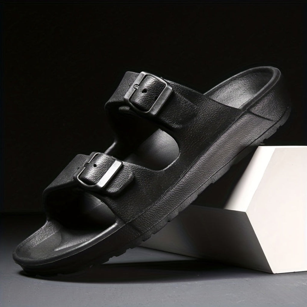 Men's Double Buckle Leather Sandal - Fashinoza
