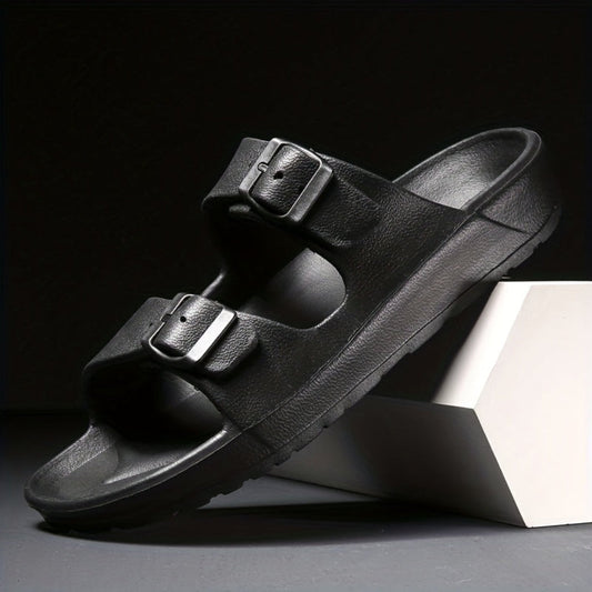 Men's Double Buckle Leather Sandal - Fashinoza