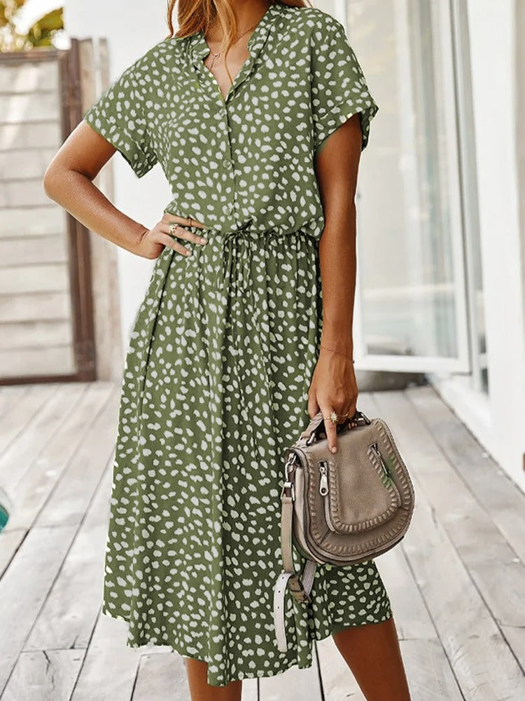 Women's Casual Short Sleeve Tie Waist Dress
