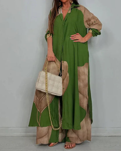 Women's Wide Leg Pants Outfit Set Button Front