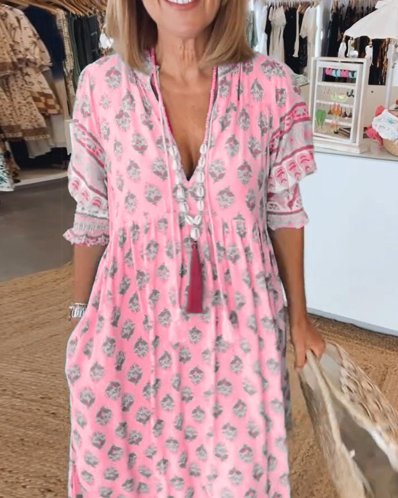 Women's Floral Lace V Neck Flowy Dress