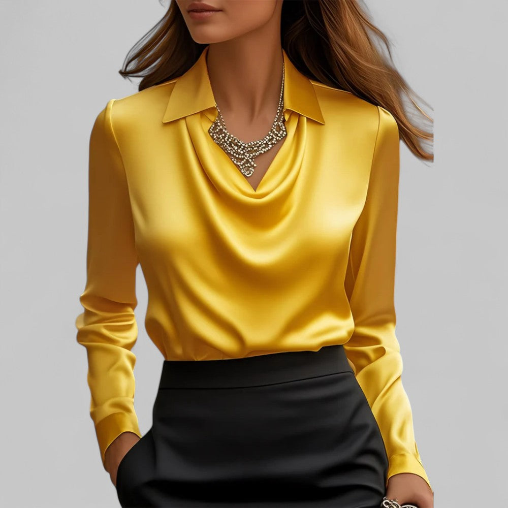 Women's Long Sleeve Blouse Glossy Cowl Neck