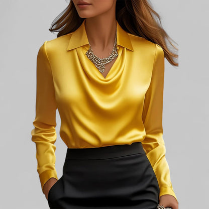 Women's Long Sleeve Blouse Glossy Cowl Neck