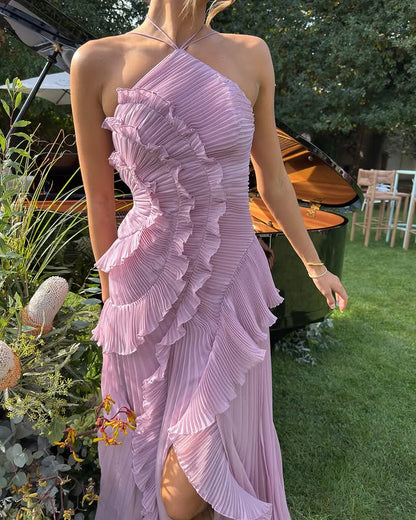 Elorisse | Women’s Pleated Halter Maxi Evening Dress