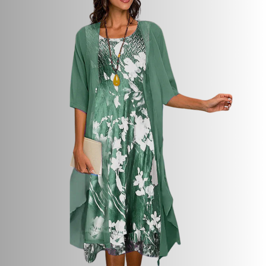 Women's Midi Dress Printed Square Neck Half Sleeve - 
Fashinoza