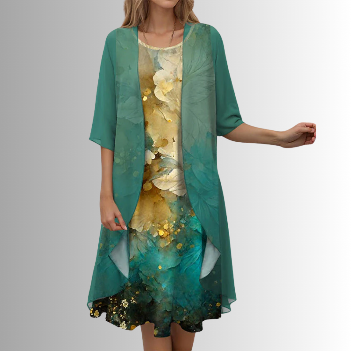 Women's Midi Dress Printed Square Neck Half Sleeve