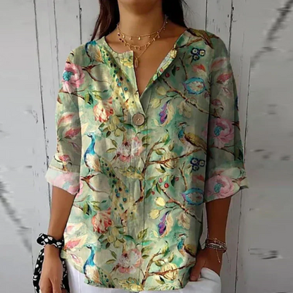 Women's Floral V-Neck Blouse Half Sleeve