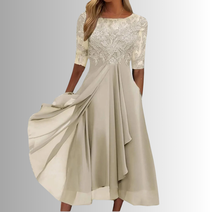 Women's Sheer Midi Dress Half Sleeve