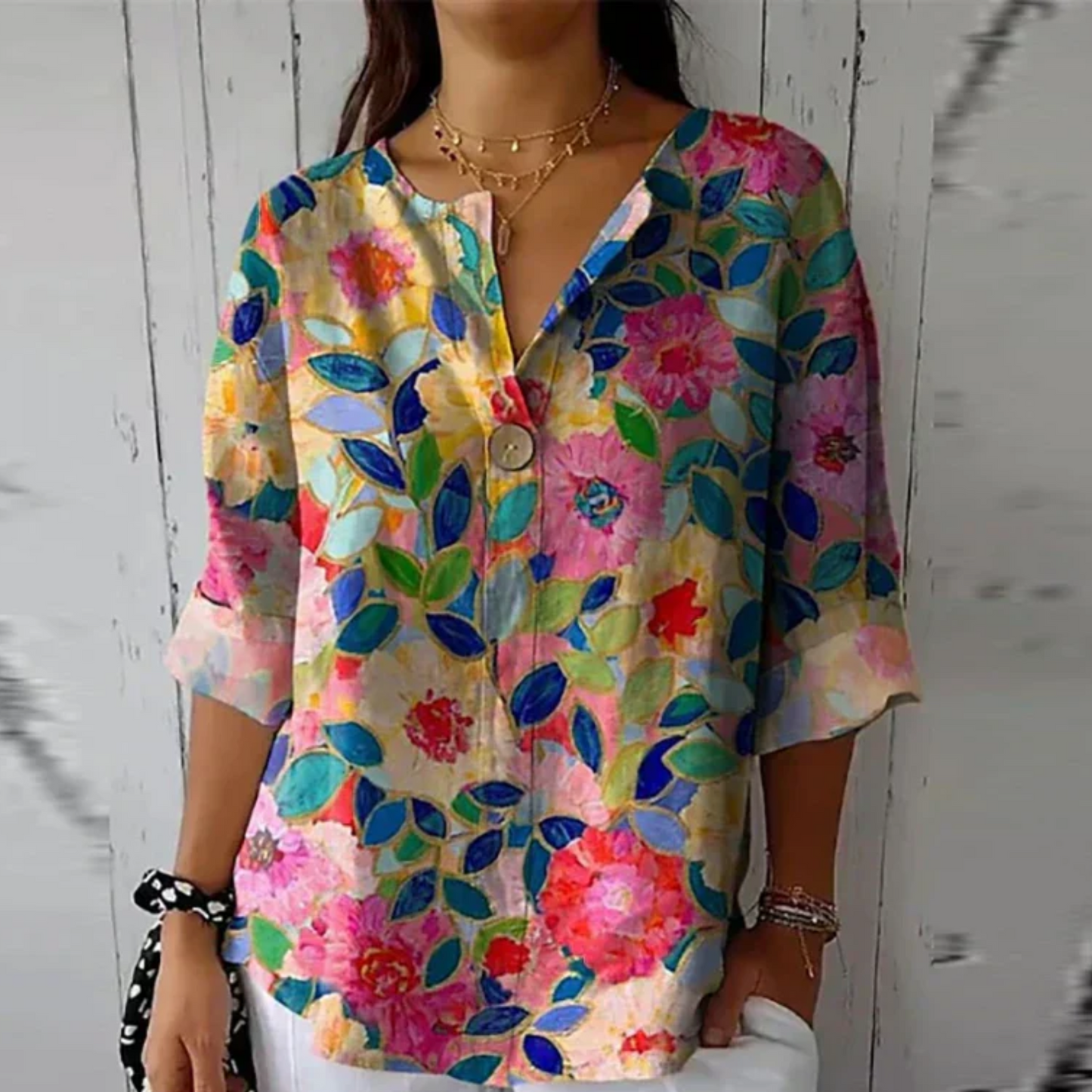 Women's Floral V-Neck Blouse Half Sleeve