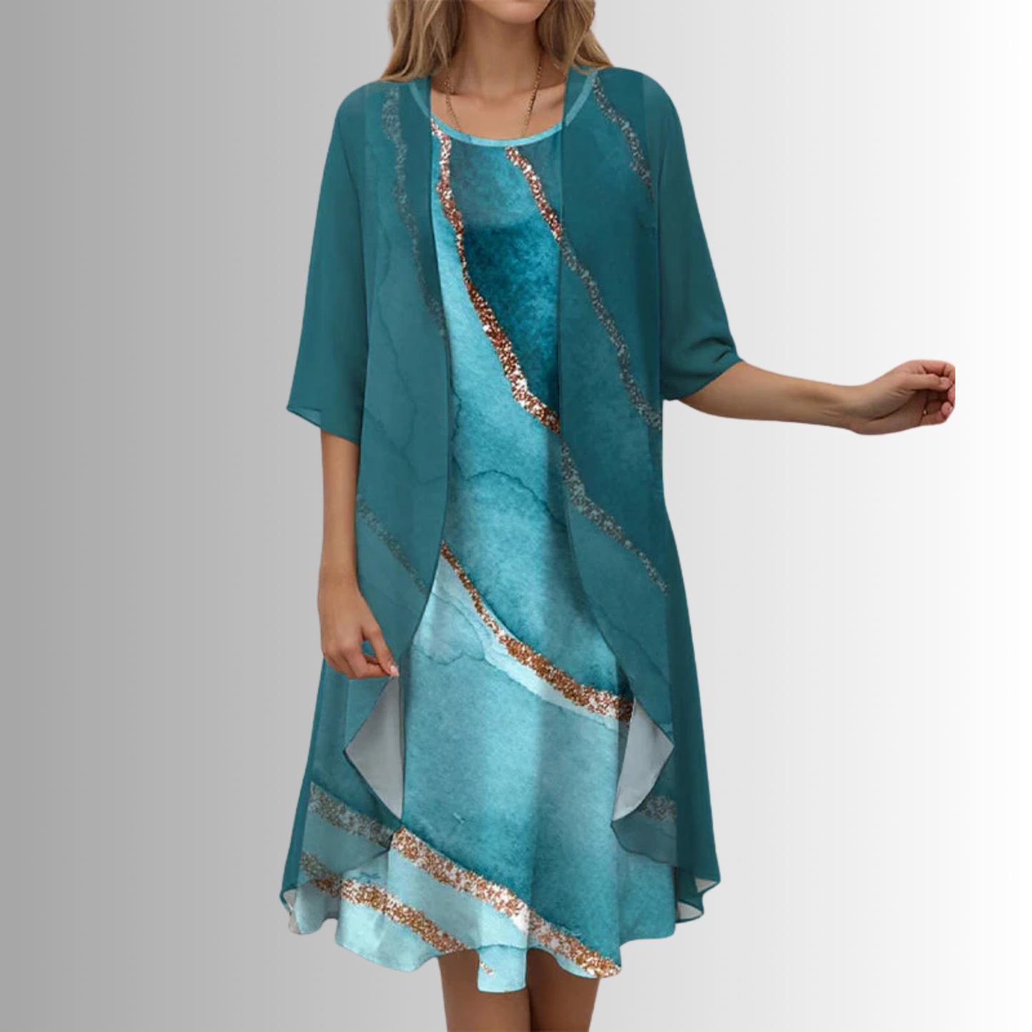 Women's Midi Dress Printed Square Neck Half Sleeve